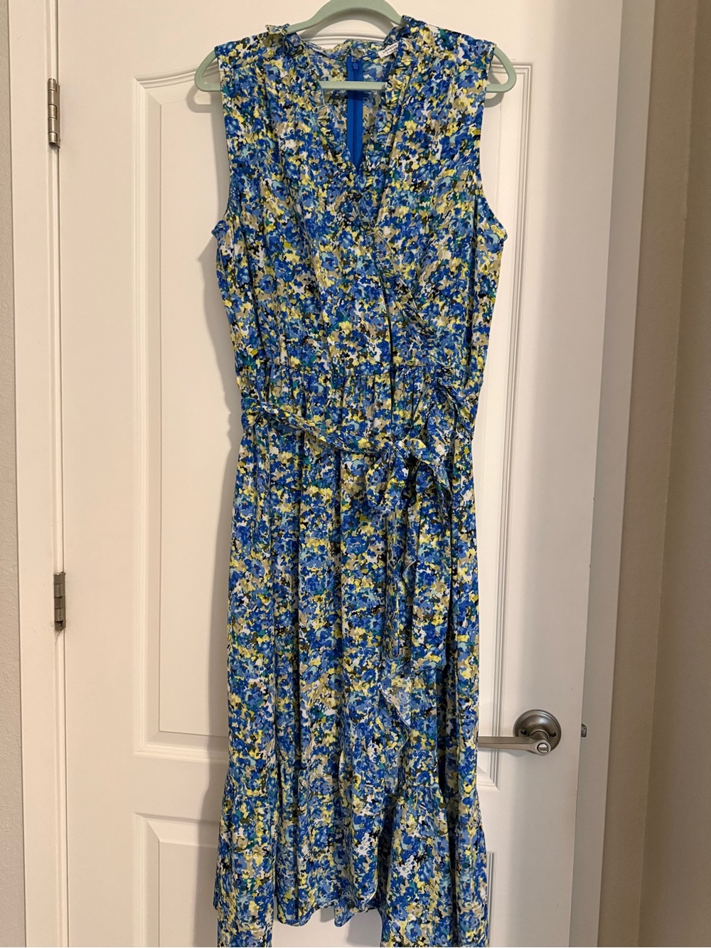 London Style Blue and Yellow Floral Midi Dress size 18